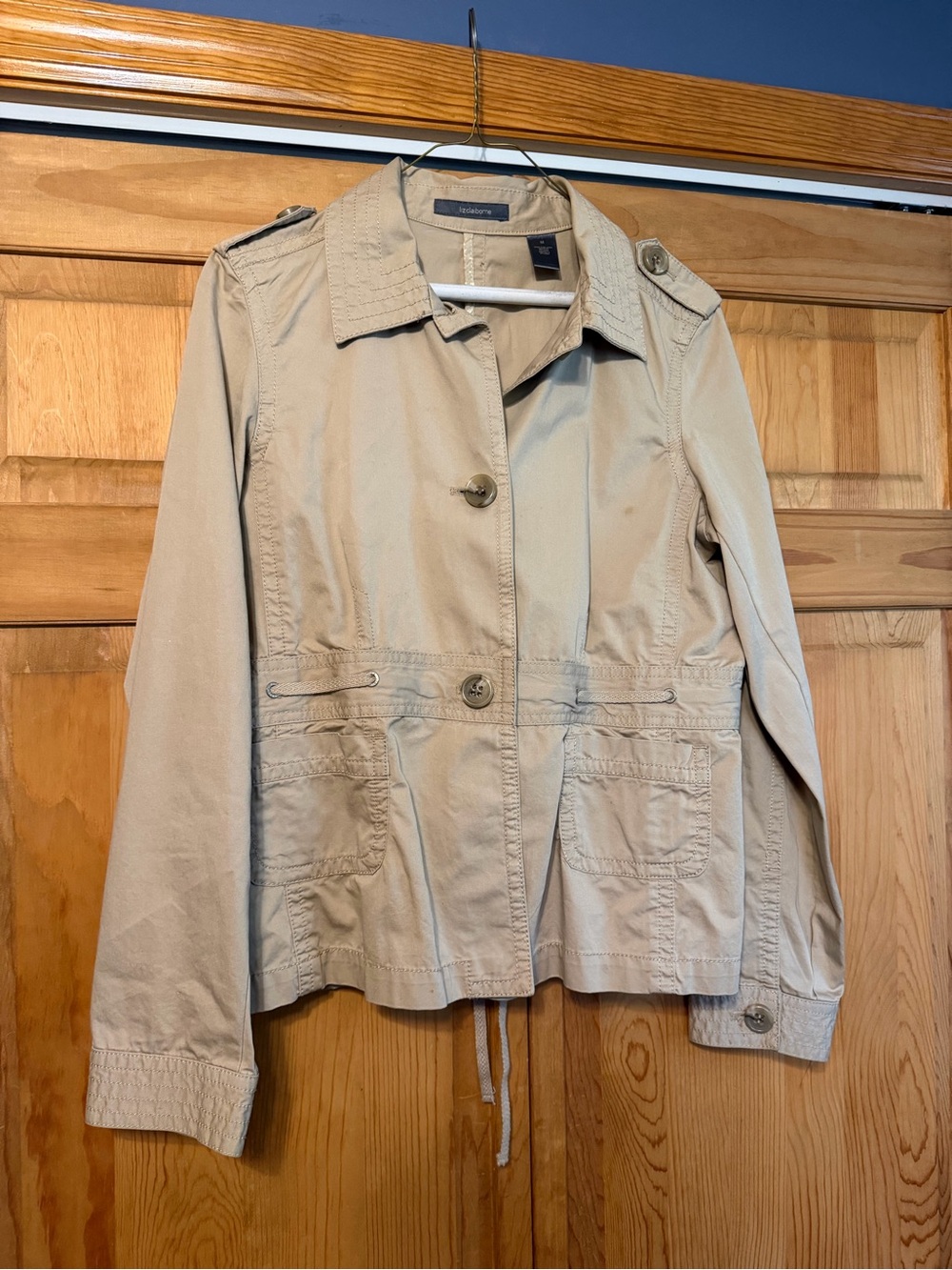 Liz Claiborne Light Beige Drawcord Trench Jacket